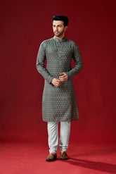 Ensemble pyjama Kurta en coton imprimé gris anthracite pour homme